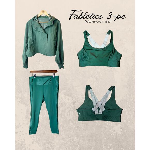 Fabletics 3-pc Workout Set w/ Cropped Hooded Jacket Green Size XL - Picture 2 of 16